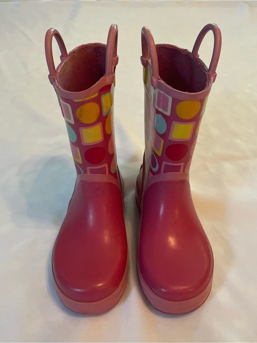 Stride Rite Toddler Kids Pink Patterned Rain Boots with Handles, Size 9